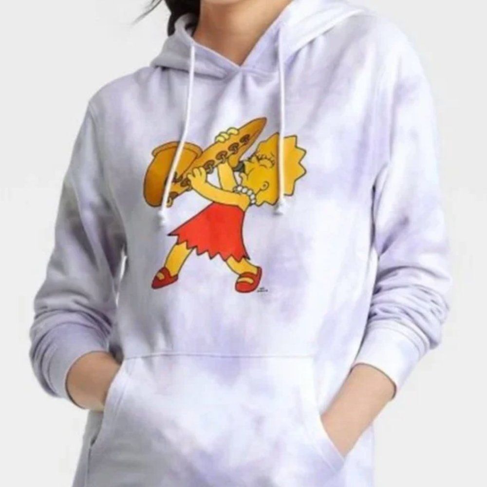 The Simpsons Lisa Saxophone Hooded Purple Tie Dye Sweatshirt NWT‎